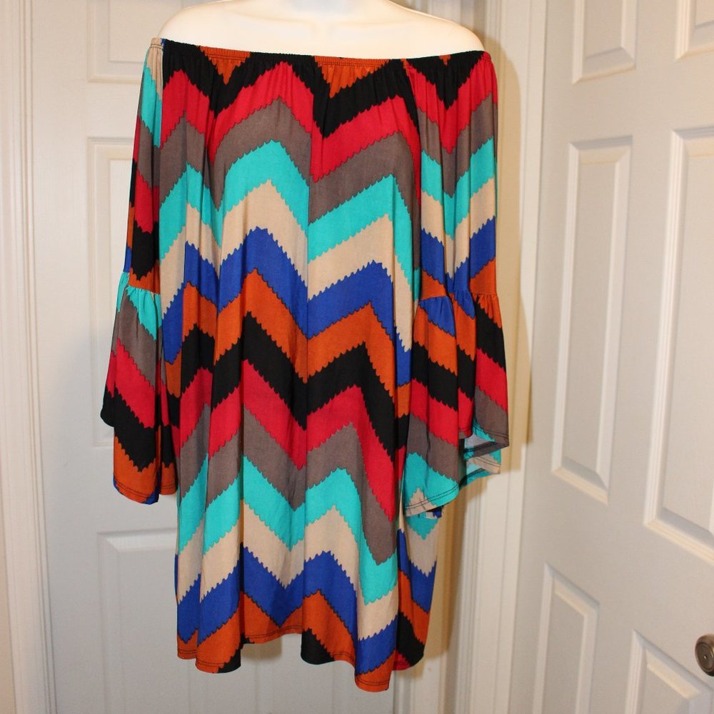 Off Shoulder Chevron Striped Tunic